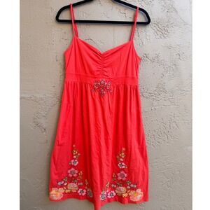 JWLA Johnny Was Coral Red Embroidered Floral Dress Sleeveless Boho Resort